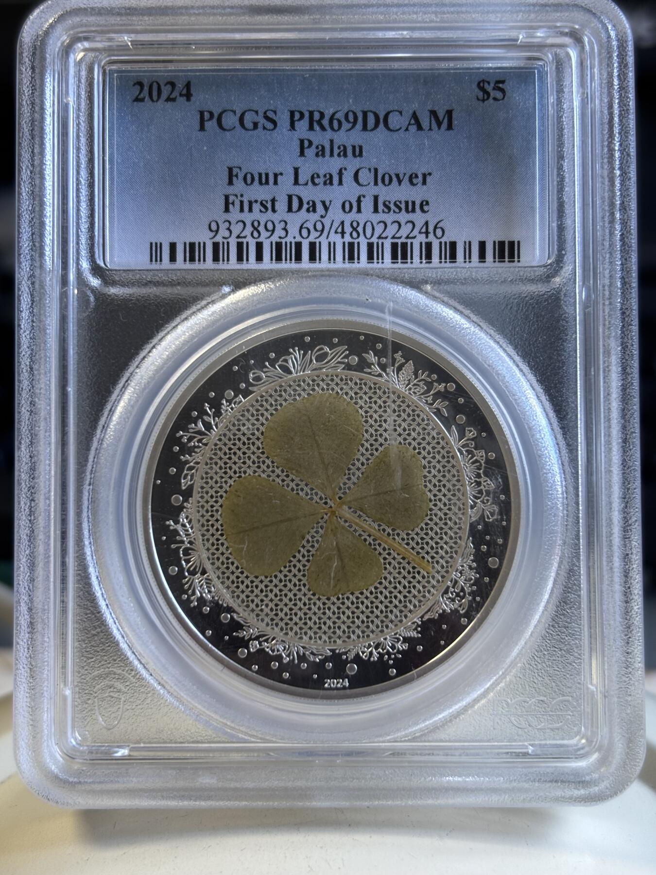 第196期拍卖 帕劳2024幸运草系列镶嵌四叶草1盎司银币PCGS-PR69，9999银，发行2024枚