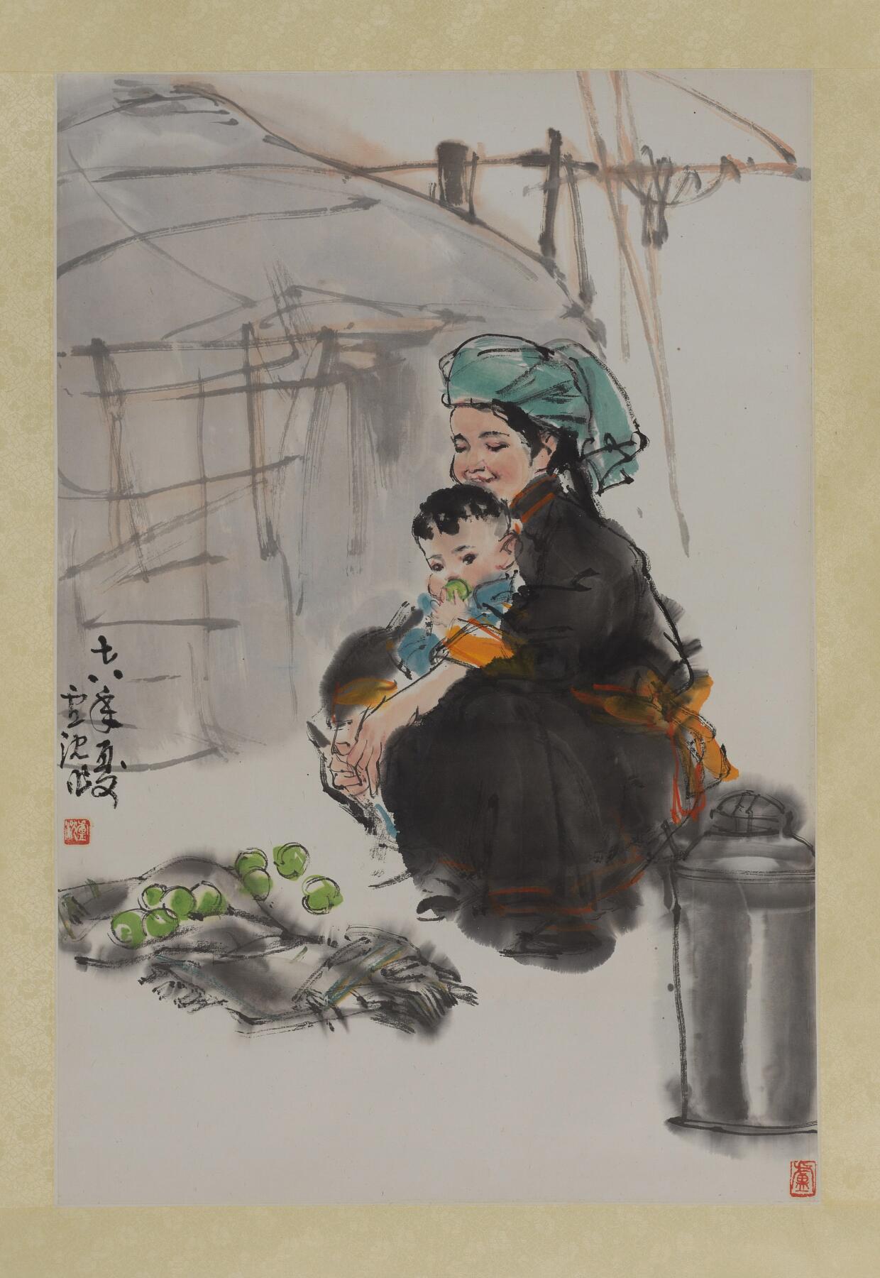 碧月说宝 近现代书画专场（七） 卢沉 母子图