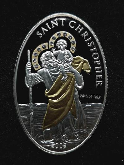 发行量少 库克群岛2009年圣克里斯托弗镀金镶嵌施华洛世奇水晶椭圆形5元精制银币 - 发行量少 库克群岛2009年圣克里斯托弗镀金镶嵌施华洛世奇水晶椭圆形5元精制银币