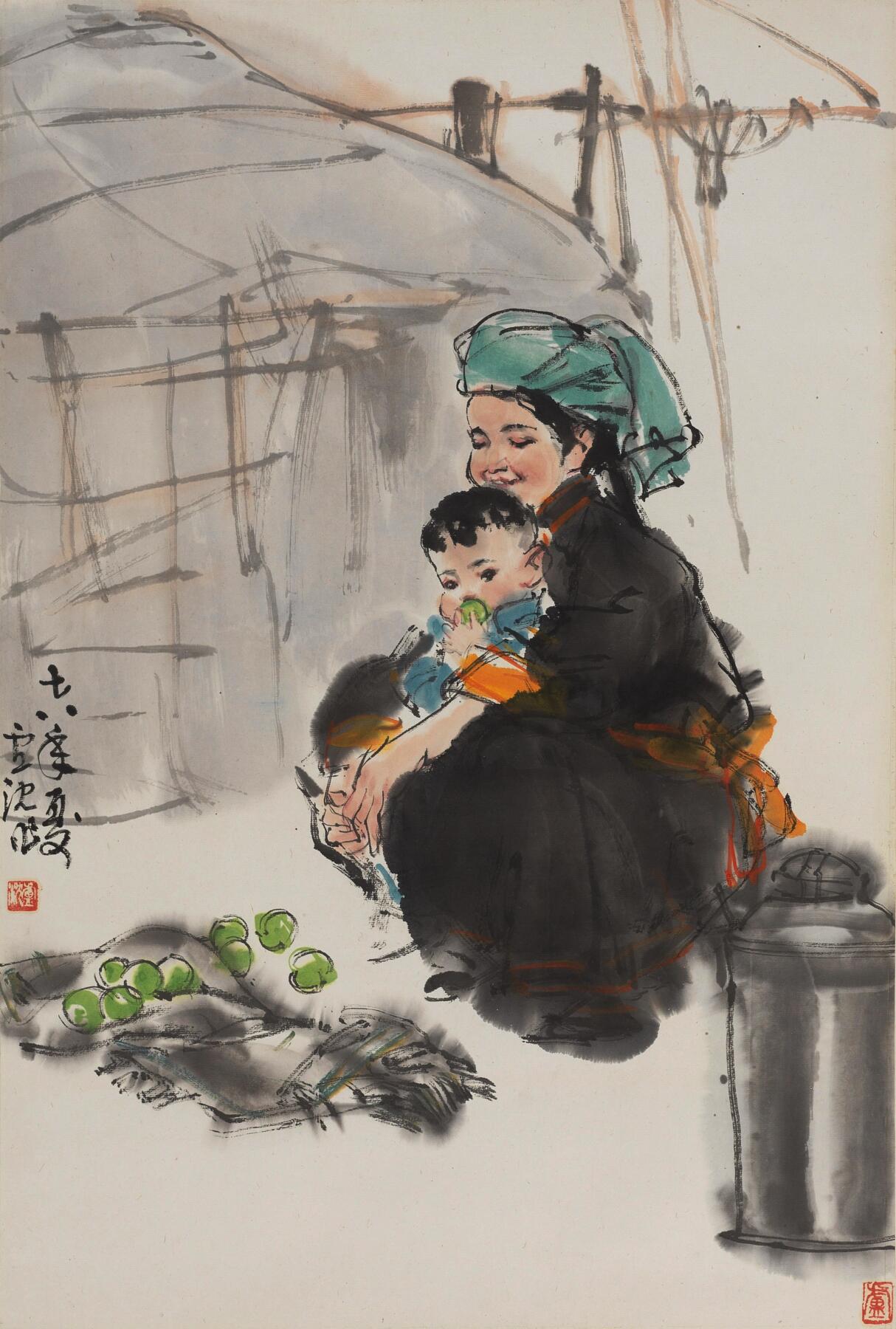 碧月说宝 近现代书画专场（七） 卢沉 母子图