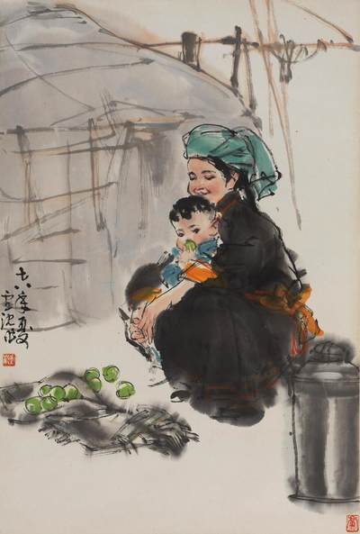 碧月说宝 近现代书画专场（七） - 卢沉 母子图