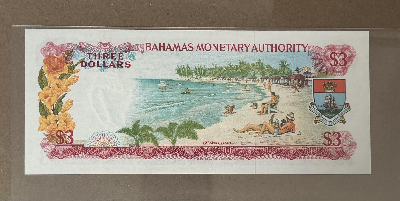 【礼羽收藏】🌏世界钱币拍卖第131期 巴哈马3元 1968年 无347豹子222 全新unc