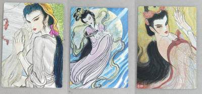 龙虎卡牌-八一场（满200元包邮，无佣金，每周六结拍，欢迎送拍） - 粗闪3张 昆仑万象 权迎东手绘复刻 - 西施&貂蝉&嫦娥