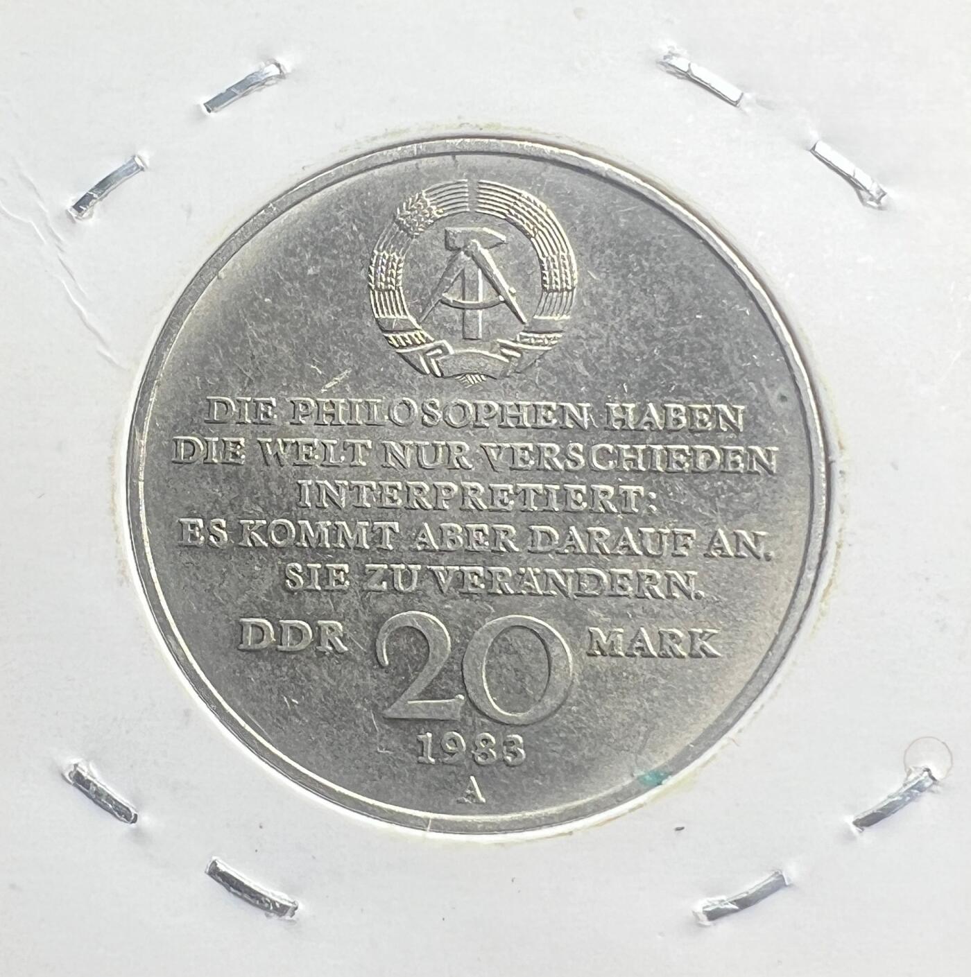 1983 年东德 20 马克流通纪念币 卡尔・马克思 马克思名言 德意志民主共和国