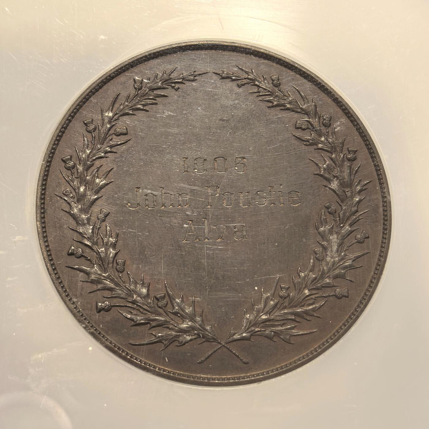 博洋堂世界钱币拍卖第167期（全场包邮） NGC MS63 英国1905年联合协会纪念大铜章，克拉克曼学院和金罗斯郡爱丁堡学院的纹章精美无敌，高浮雕养眼！