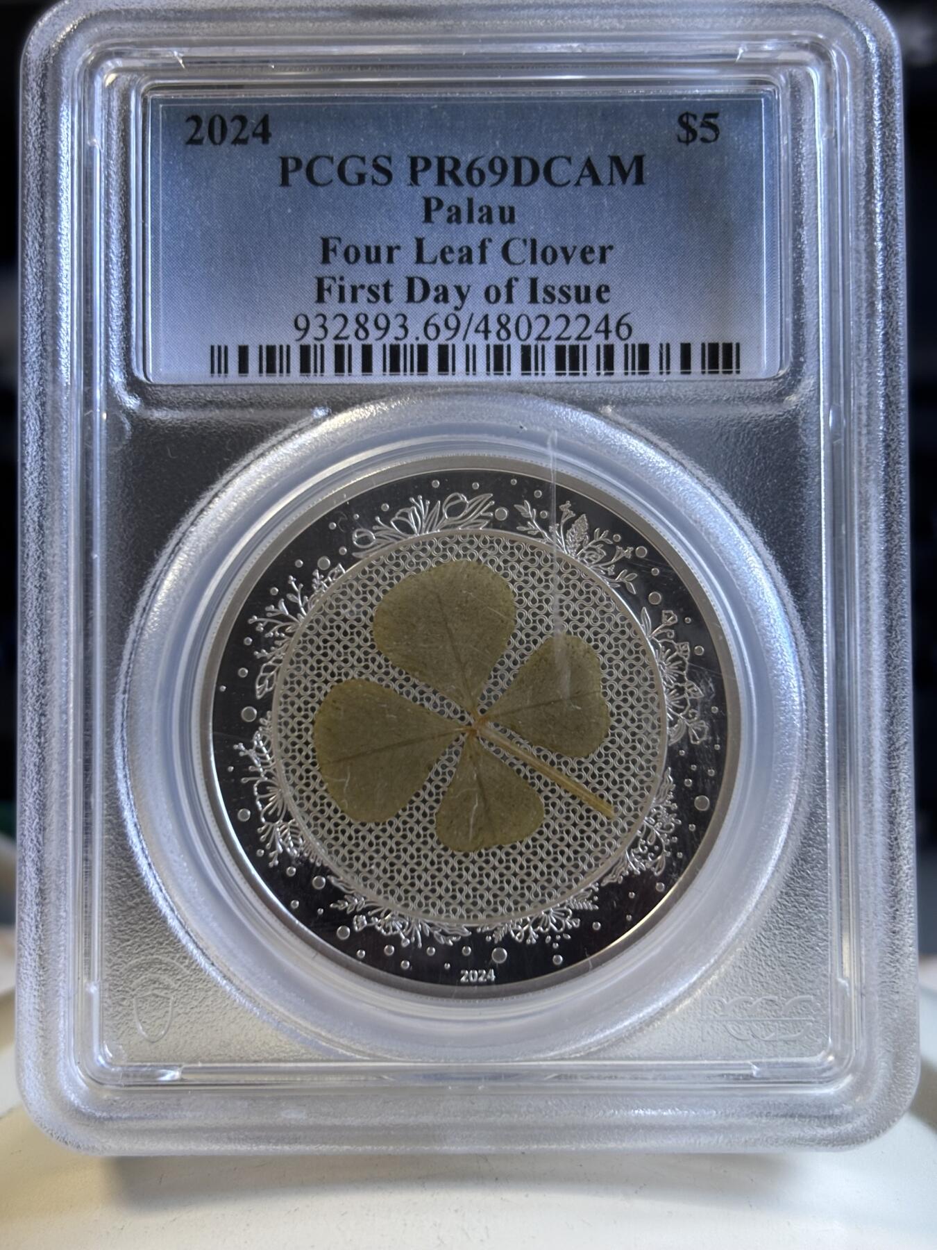 第196期拍卖 帕劳2024幸运草系列镶嵌四叶草1盎司银币PCGS-PR69，9999银，发行2024枚