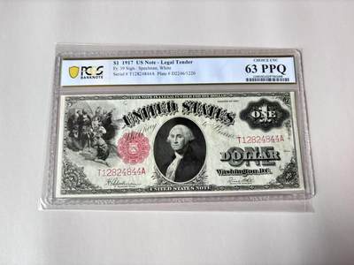 【Blue Auction】世界纸币精拍第803期——18级TOP拍卖/信誉/品质/专业/高效💫 - 【末签较少见】美国 1917年1美金 大票幅 双面雕刻精美绿钞 征服者登陆 华盛顿头像 PCGS63EPQ全新原票