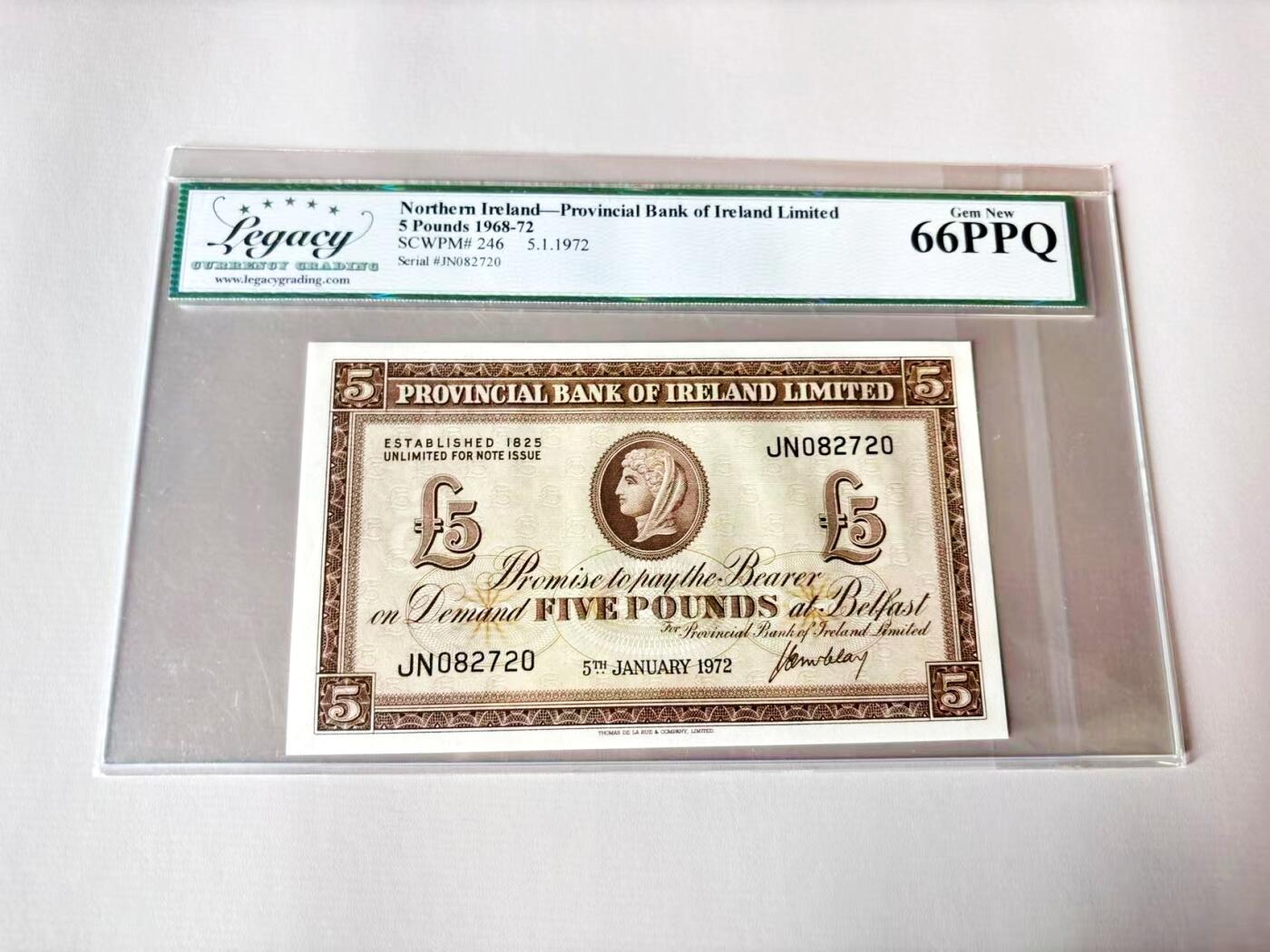 【Blue Auction】世界纸币精拍第803期——18级TOP拍卖/信誉/品质/专业/高效💫 爱尔兰 1972年5镑 LCG66EPQ