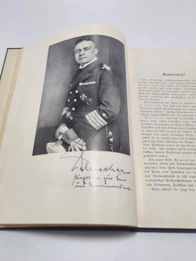 南水社第5次拍卖  稀有 1938年德国海军「西里西亚号」战列舰南美巡航纪念册 时任舰长弗里德里希·弗莱舍上校（后晋升海军上将，海军使团团长 威廉港造船厂厂长）亲笔签名两处 德国海军博物馆旧藏带戳 原品 除部分纸张氧化痕迹 基本完好 详情看简介
