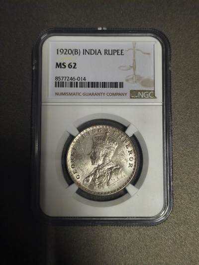 机制币银元拍场 臻品多多 - NGC MS62 乔治五世印度卢比 ，少见版别和年份，黄油包浆十分美丽，出分不易