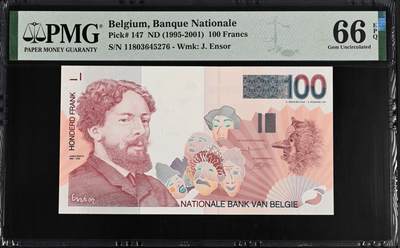 《愛美收藏》第239期-4.5周日外币黄金场  - 比利时100法郎 PMG66E 末版