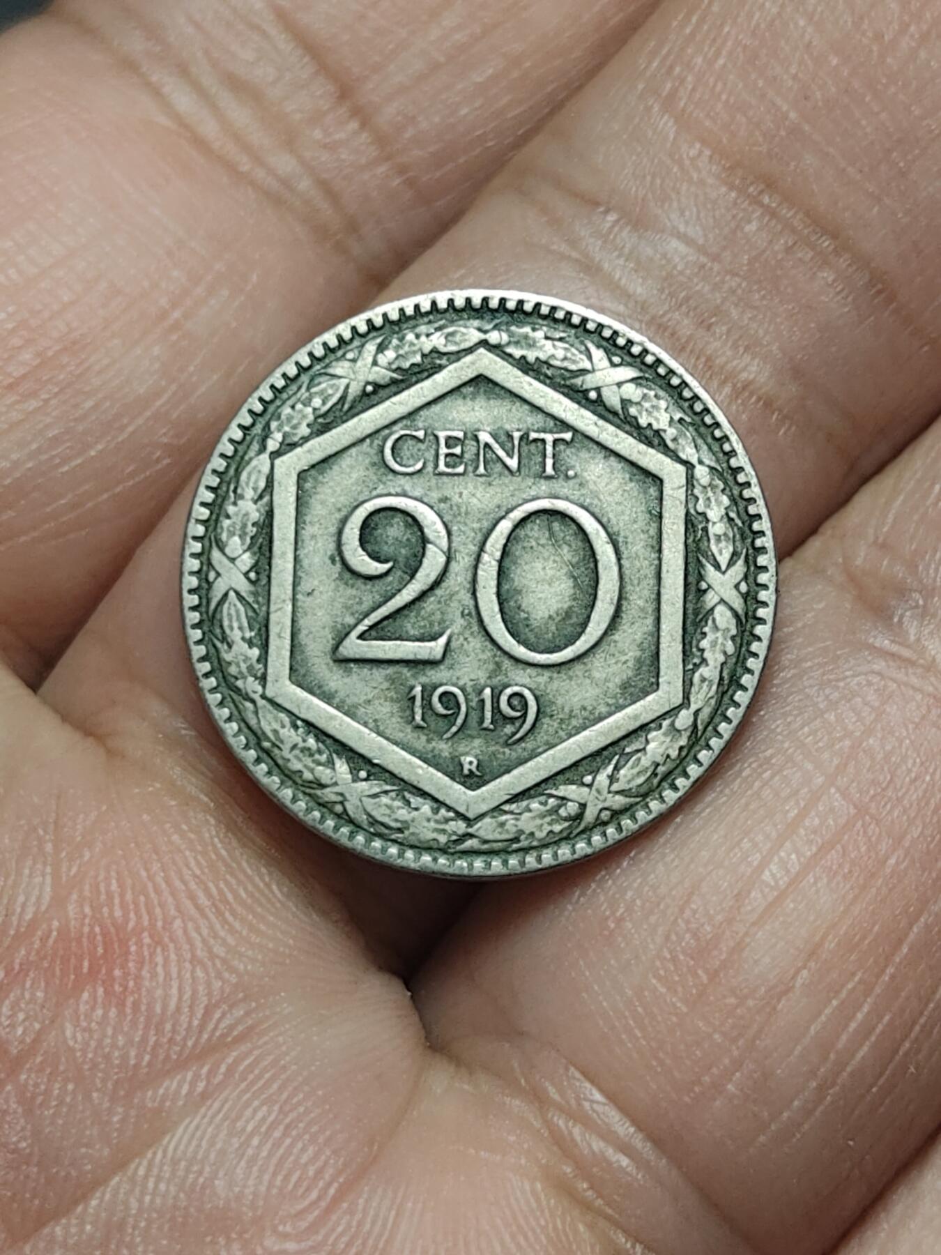 2026年第四十场(总第二百零九场）外国好品散币场(免佣金) 意大利王国1919年20分(维托里奥·埃马努埃莱三世第三版，R标罗马造，仅发行3年)