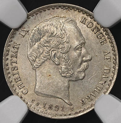 修遠堂世界钱币第110期 - NGC MS62 1891年丹麦海豚10欧尔银币