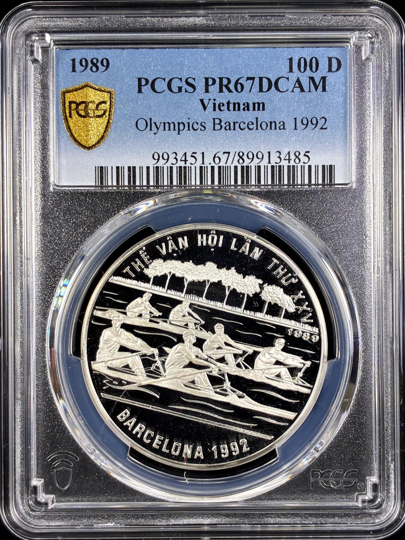 【雨安】【直播拍卖】【第0131期-评级币章】2026-04-04 周六 19:30 (金价1060, 银价18.08)  [评级现代] Vietnam 越南 100盾 1989年 奥运会巴塞罗那 PCGS-PR67DCAM 精制币