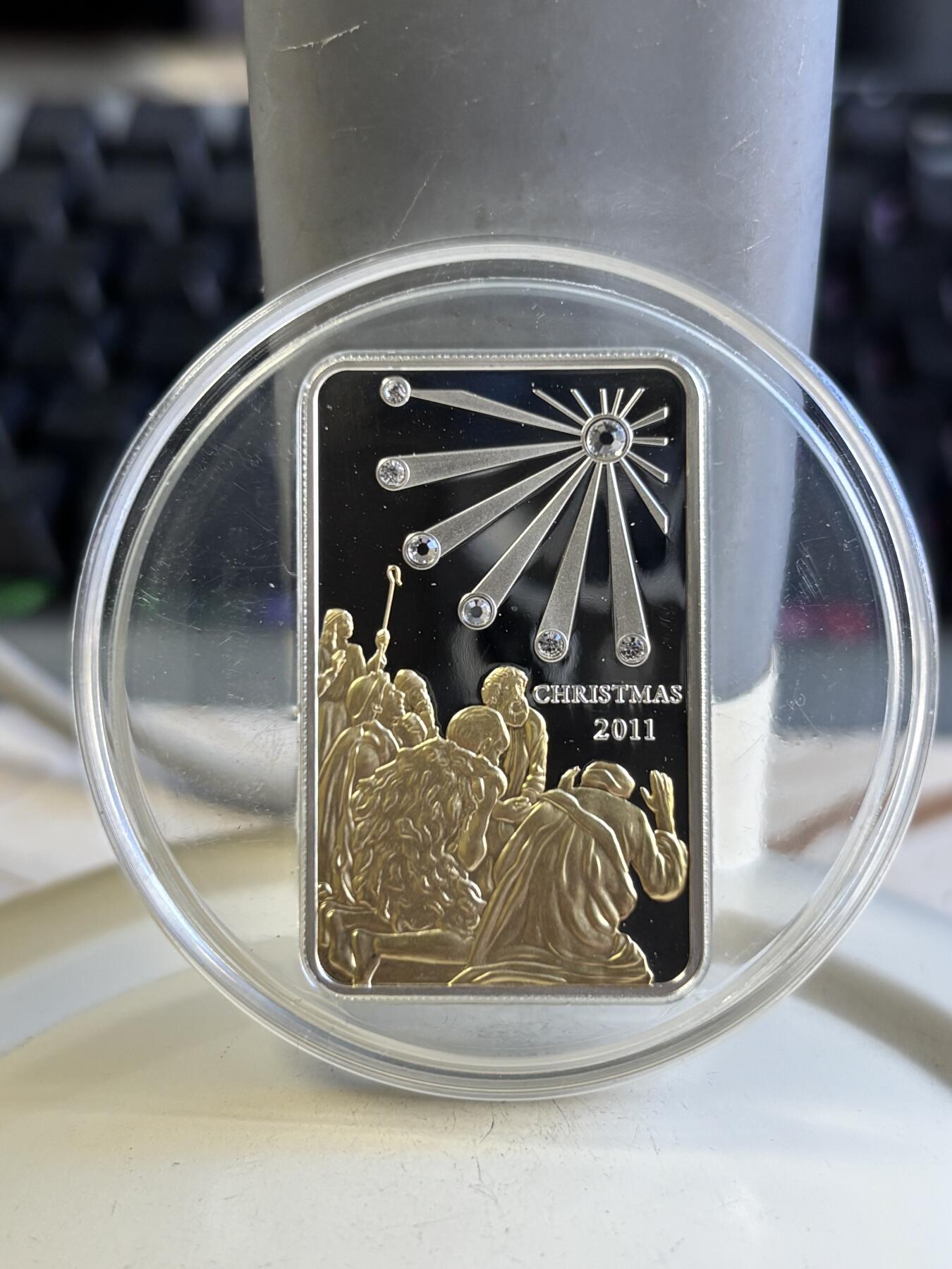 第196期拍卖 库克2011年圣诞节朝拜镶嵌水晶镀金条形纪念银币，925银，25克