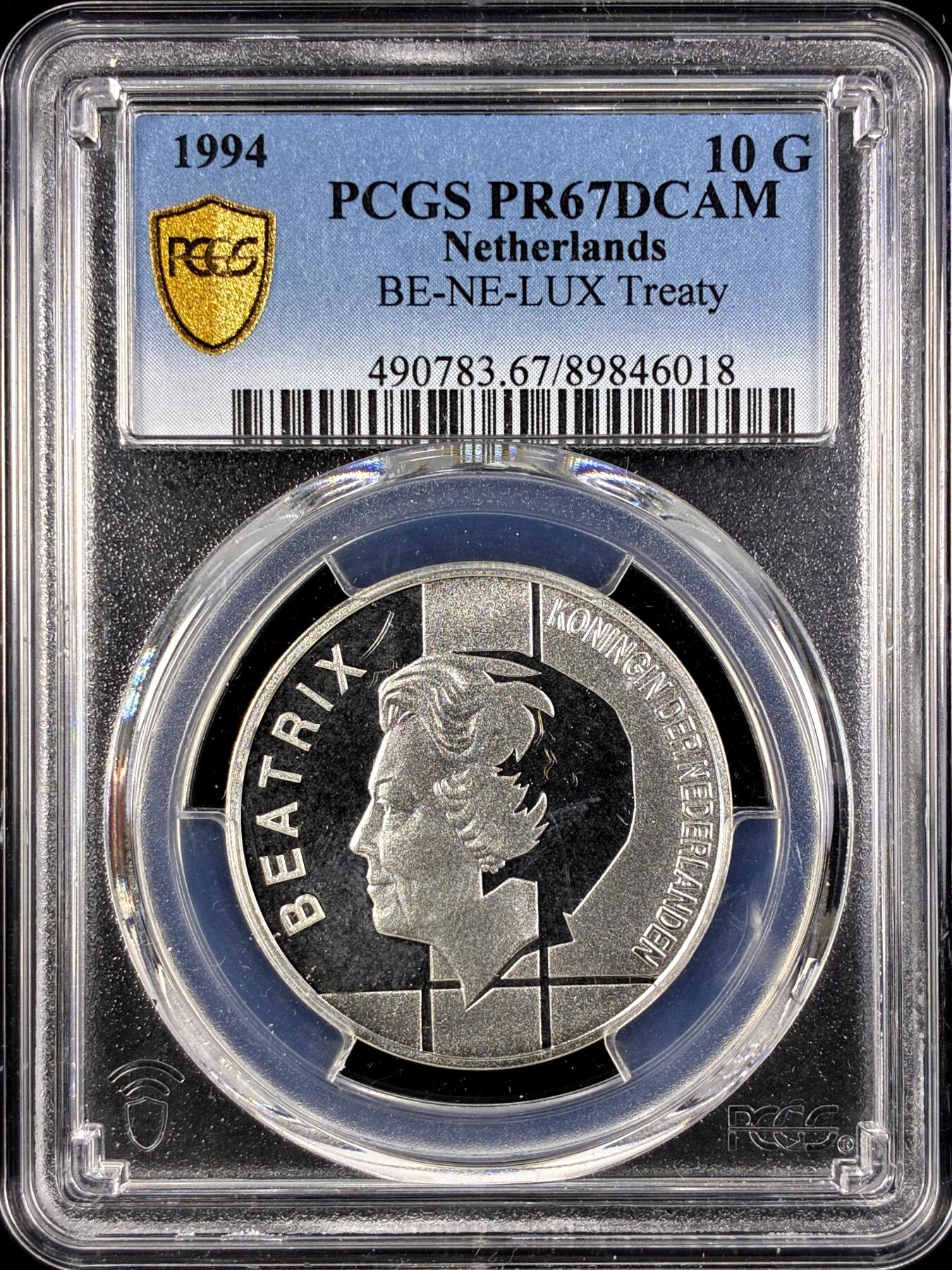 【雨安】【直播拍卖】【第0131期-评级币章】2026-04-04 周六 19:30 (金价1060, 银价18.08)  [评级现代] Netherlands 荷兰 10盾 1994年 荷比卢联盟 PCGS-PR67DCAM 精制币