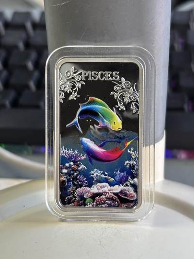 第196期拍卖 - 库克2014十二星座系列双鱼座彩色长方形精制银币20克，999银，发行5000枚
