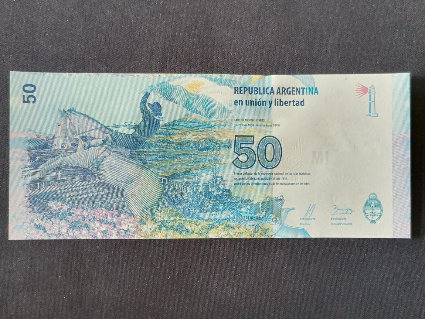 【游宝拍卖】丙午马年第18期 阿根廷-50比索【全新UNC】