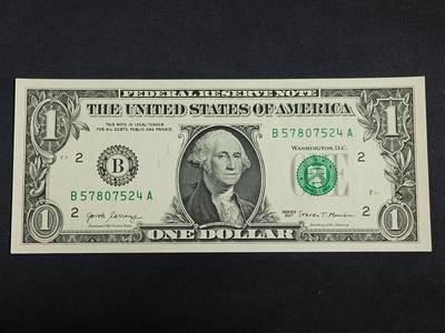 【游宝拍卖】丙午马年第19期 - 美国-1美元【SERIES-2017 B-纽约 全新UNC】