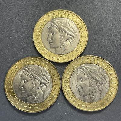 回流0405 - 意大利1990年代1000里拉双金属币3枚