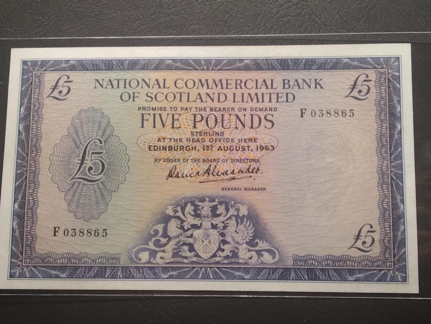 2026四月第一期，总222期 苏格兰国家商业银行1963年5镑UNC- 少见早期商业银行品种