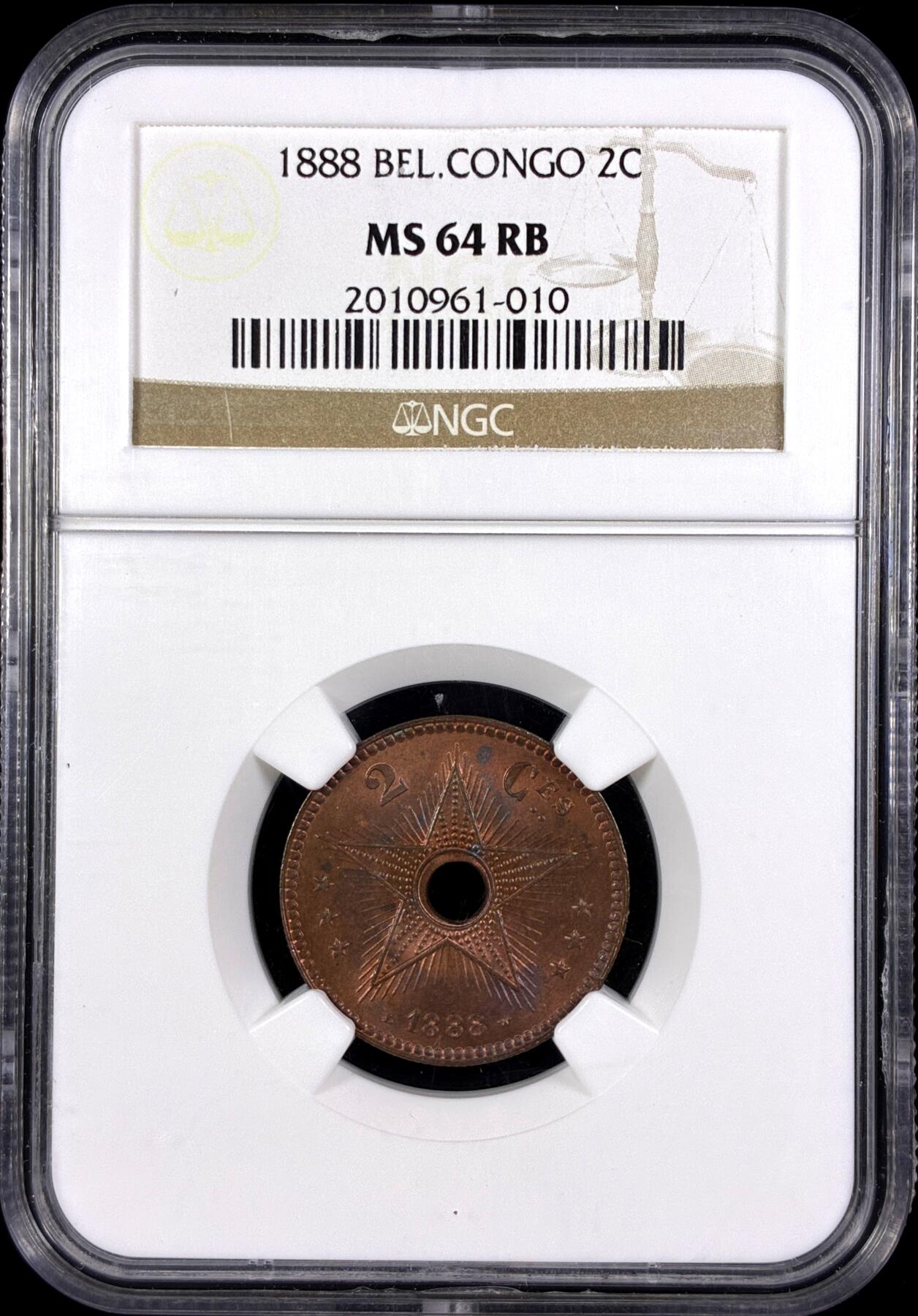 【雨安】【直播拍卖】【第0131期-评级币章】2026-04-04 周六 19:30 (金价1060, 银价18.08)  [评级非洲] Belgian Congo 比属刚果 2分 1888年  NGC-MS64