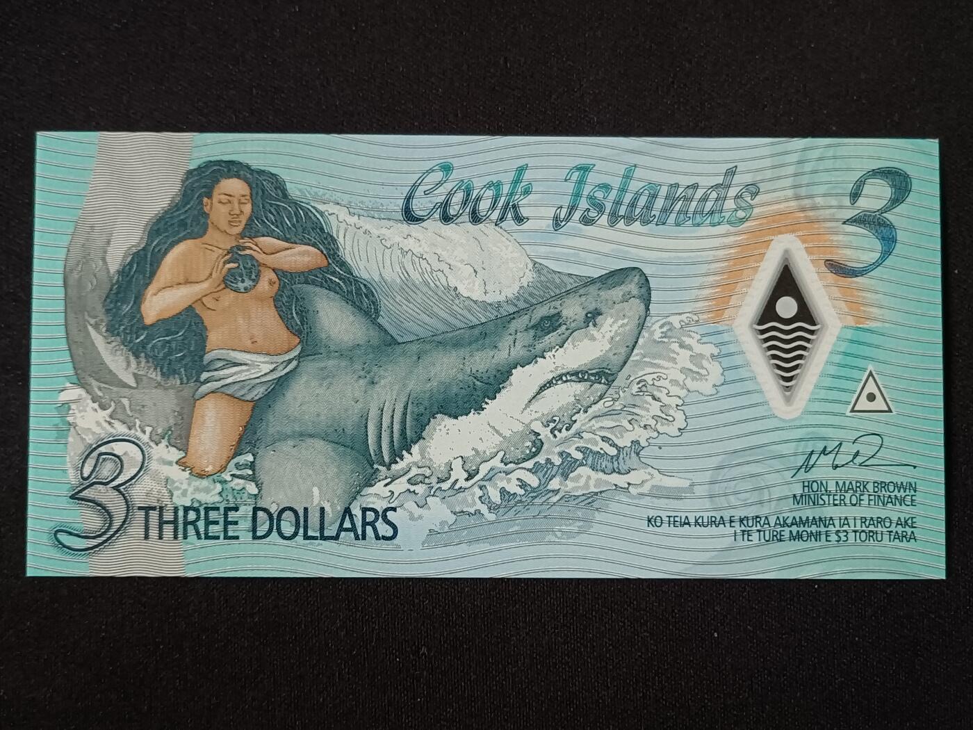 【游宝拍卖】丙午马年第19期 库克群岛-3元【2021年 宪法纪念钞 全新UNC】