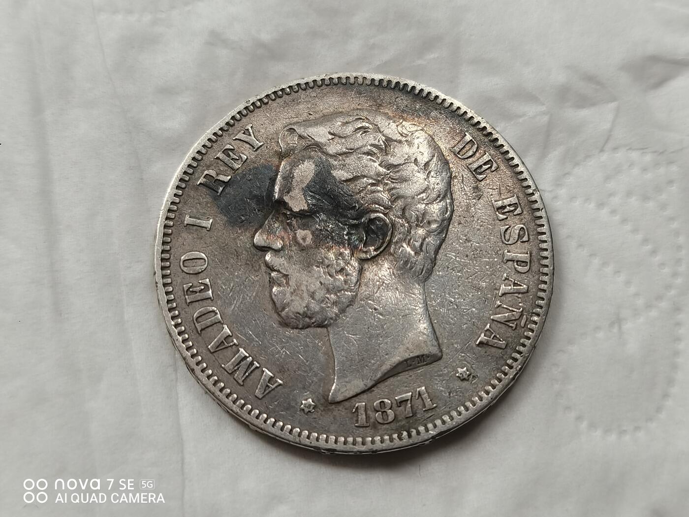 银币 1871年西班牙5法郎大银币