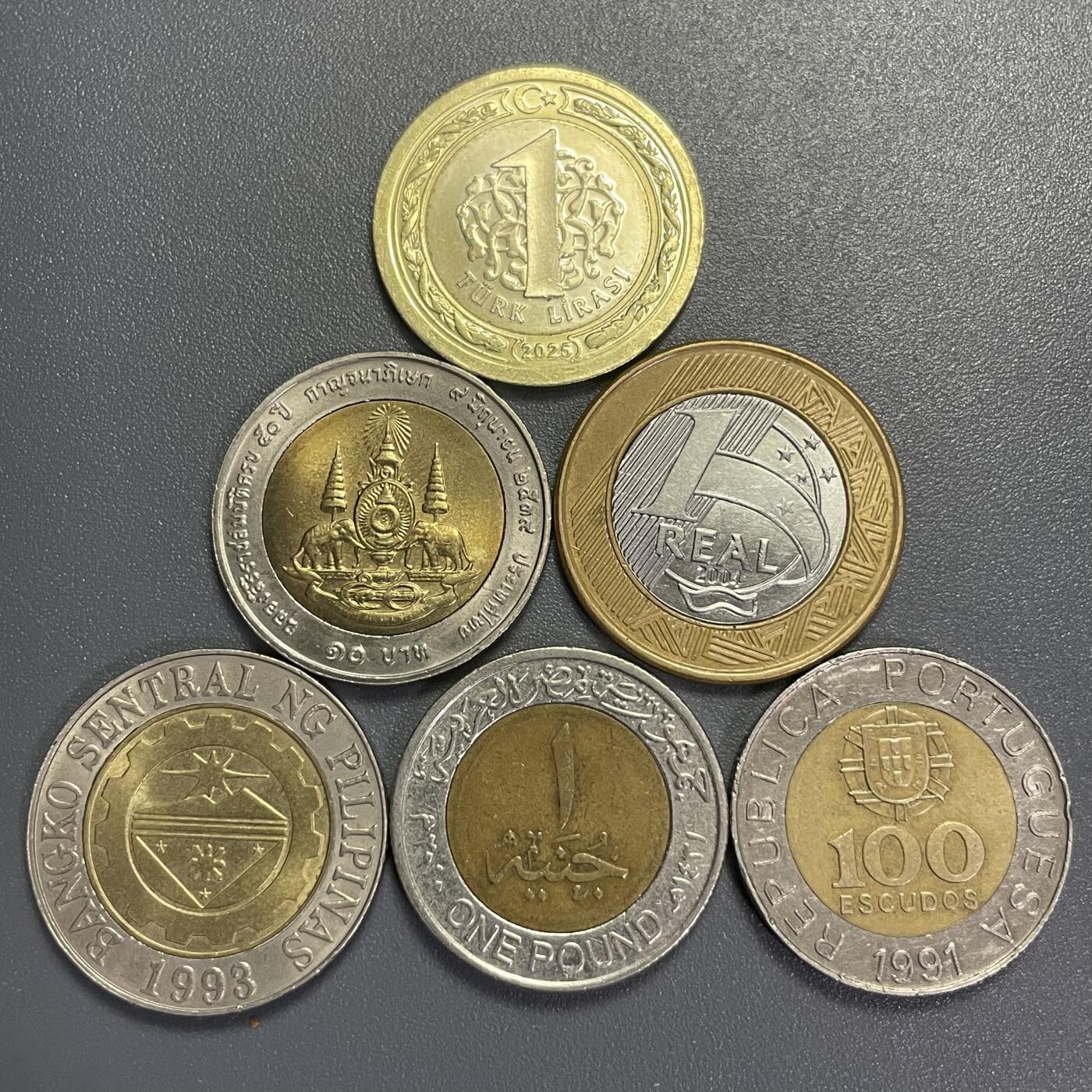 回流0405 土耳其、泰国、巴西、菲律宾、埃及、葡萄牙双金属币6枚