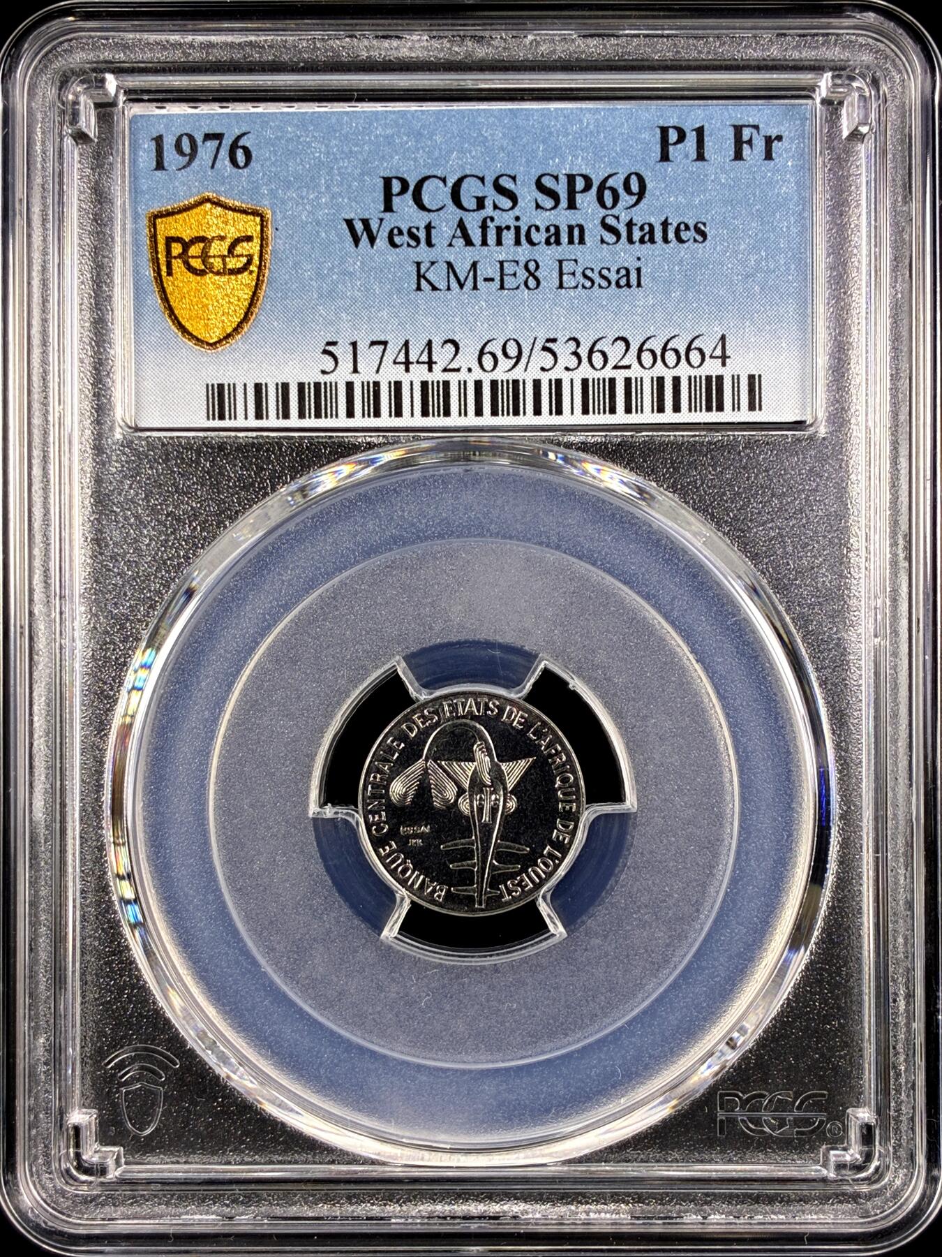 【雨安】【直播拍卖】【第0131期-评级币章】2026-04-04 周六 19:30 (金价1060, 银价18.08)  [评级样币] West African States 西非共和国 样币 1法郎 1976年 PCGS-SP69