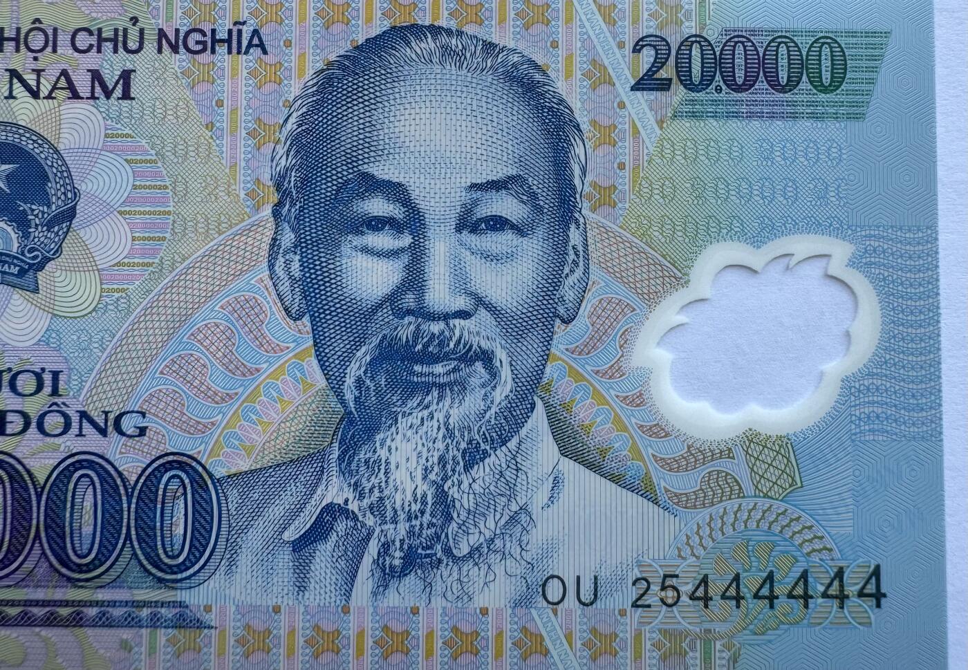 2026第6场（总第233期）：精品外钞、塑料钞靓号场  PolySecure基材 全同号444444 越南2025年版20000盾塑料钞UNC（OU25冠）