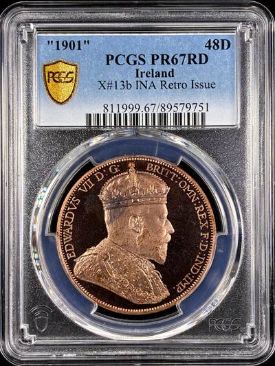【雨安】【直播拍卖】【第0131期-评级币章】2026-04-04 周六 19:30 (金价1060, 银价18.08)  - [评级欧洲] Ireland 爱尔兰 48D 1901年 爱德华七世 X#13b 精制 PCGS-PR67 精制币