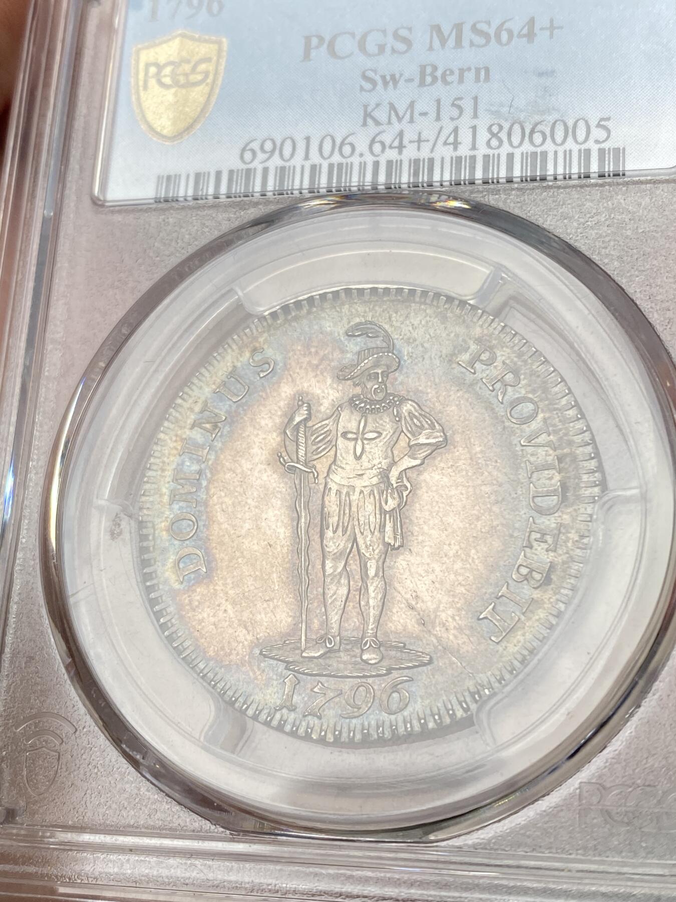 万国钱币拍卖第064期 PCGS MS64+ 1796年瑞士伯尔尼雇佣兵半泰勒 经典伯尔尼熊仔 原味欧陆渐进式晚霞彩包浆 顶级打制收藏级 PC唯一亚军分更高仅一枚