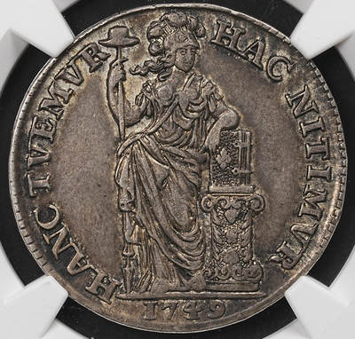 修遠堂世界钱币第110期 - NGC AU55 1749年荷兰荷兰省站人1盾银币