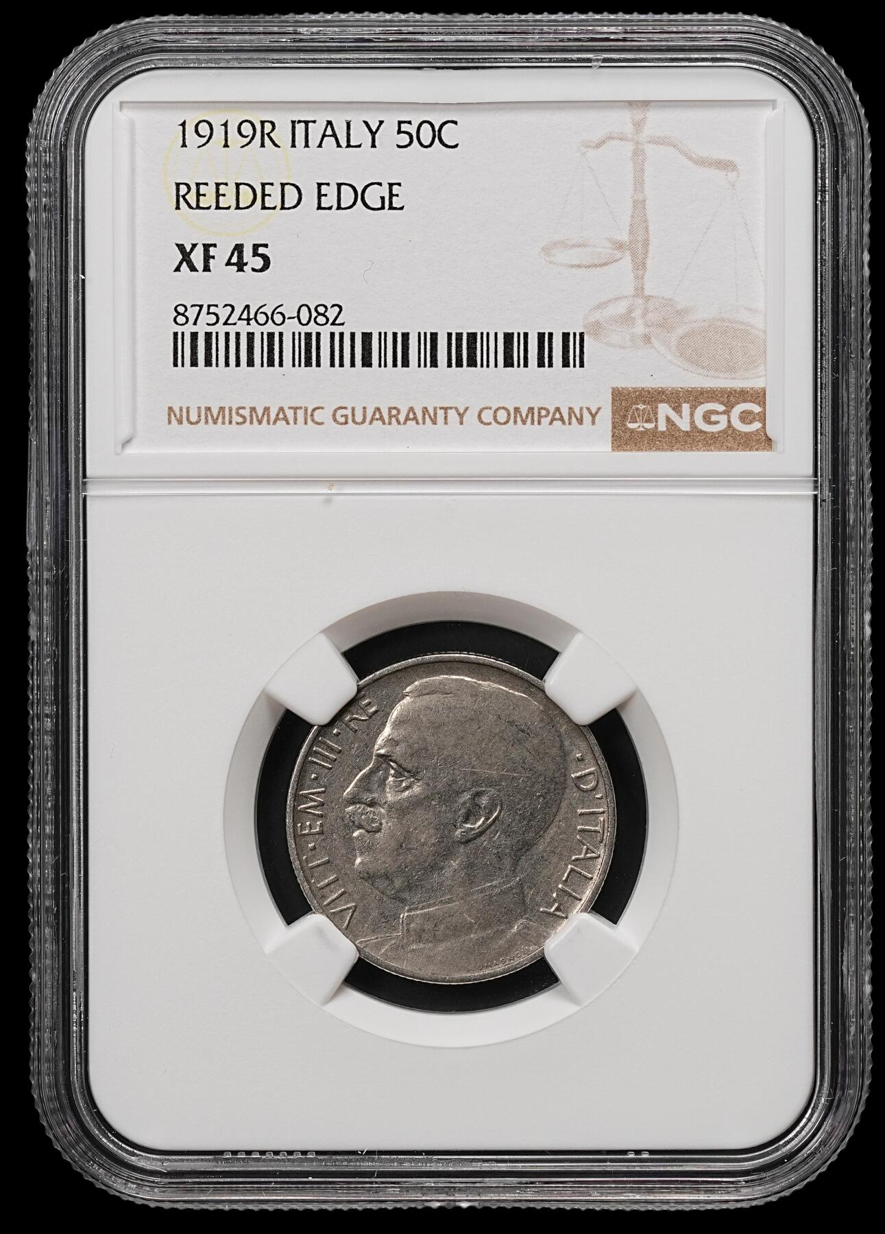修遠堂世界钱币第110期 NGC XF45 1919年意大利50分，稀少齿边版