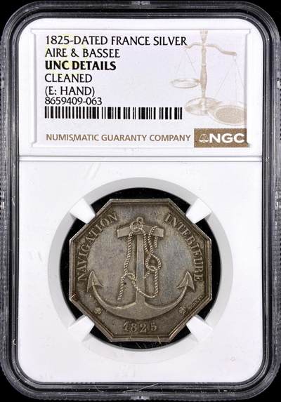 【雨安】【直播拍卖】【第0131期-评级币章】2026-04-04 周六 19:30 (金价1060, 银价18.08)  - [评级章] France [章] 法国 八角 1825年 运河  NGC-UNC