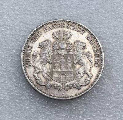 世界钱币专场拍卖 每周二开拍 - 1910年德国汉堡自由市双狮3马克银币
