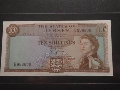 2026四月第一期，总222期 - 泽西岛1963版10先令UNC无47 戎装女王和圣欧文斯堡