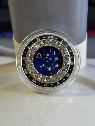 第196期拍卖 - 加拿大2019年十二星座系列10天秤座镶嵌水晶彩银币，9999银，1/4盎司，发行4000枚