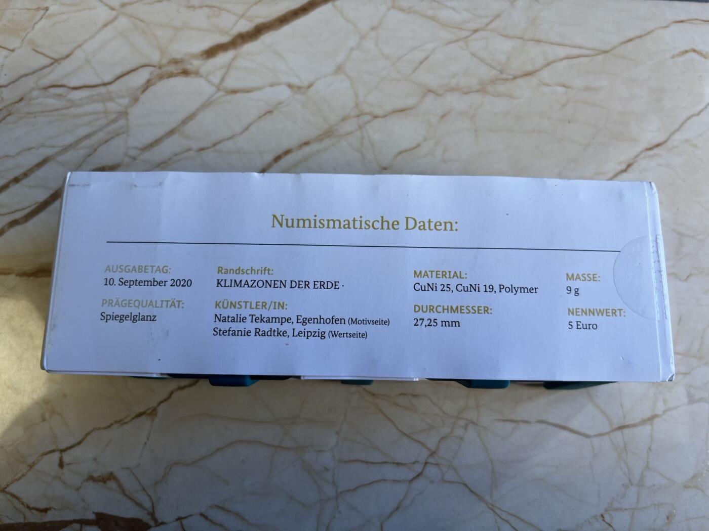 第196期拍卖 德国2020年地球气候带4亚寒带蓝绿环精制币5枚