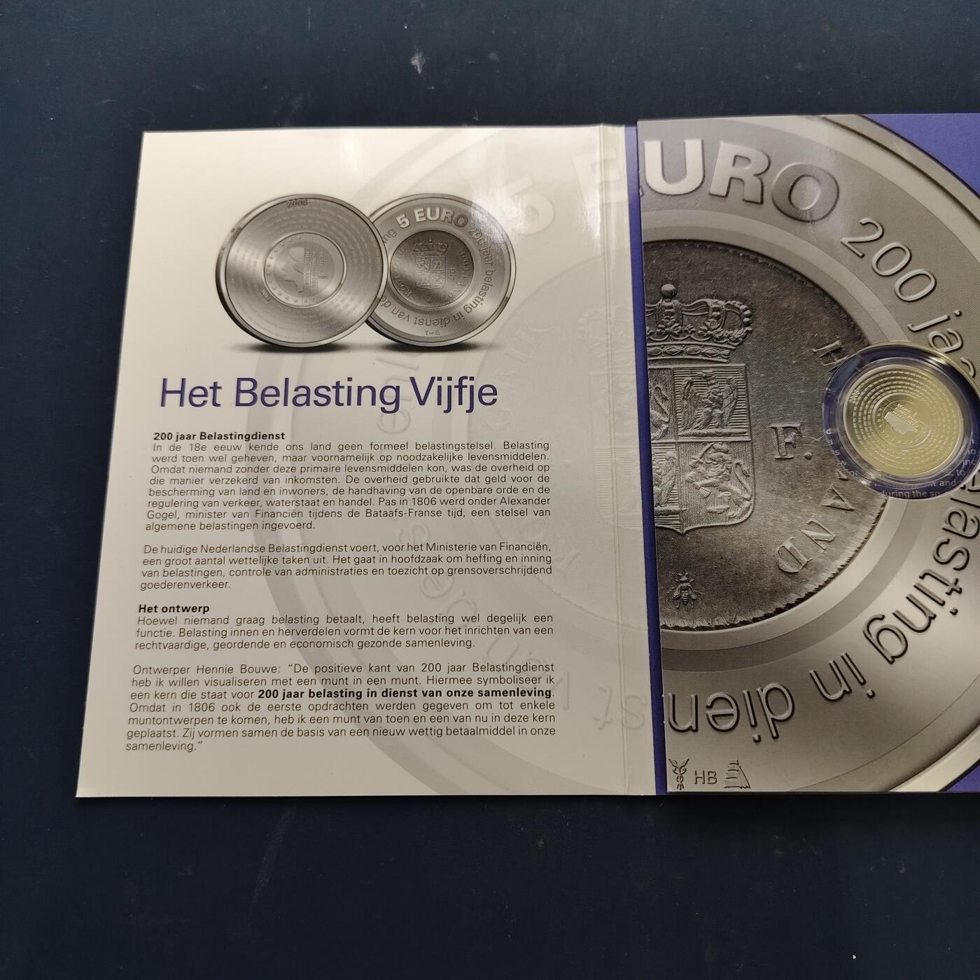 【全场包邮】纯粹捡漏拍519场 荷兰2006年5欧元荷兰金融管理局成立200周年官方卡装精制纪念银币【29毫米11.9克92.5%】