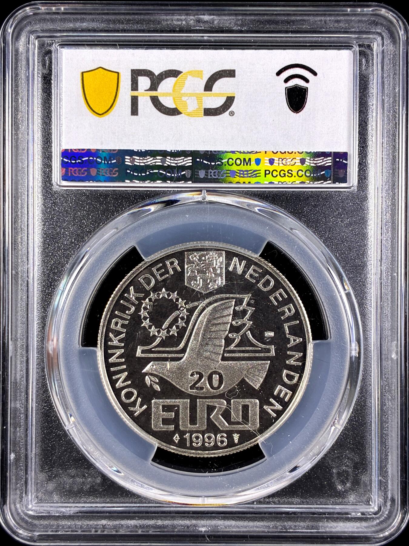 【雨安】【直播拍卖】【第0131期-评级币章】2026-04-04 周六 19:30 (金价1060, 银价18.08)  [评级现代] Netherlands 荷兰 20埃居 1996年 康斯坦丁·惠更斯 PCGS-PL68