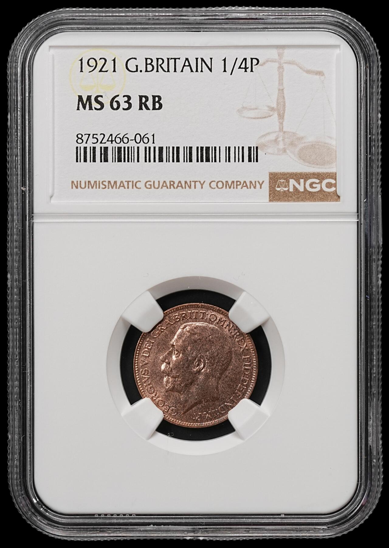 修遠堂世界钱币第110期 NGC MS63RB 1921年英国1法新铜币