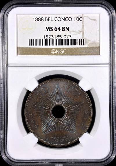 【雨安】【直播拍卖】【第0131期-评级币章】2026-04-04 周六 19:30 (金价1060, 银价18.08)  - [评级非洲] Belgian Congo 比属刚果 10分 1888年  NGC-MS64