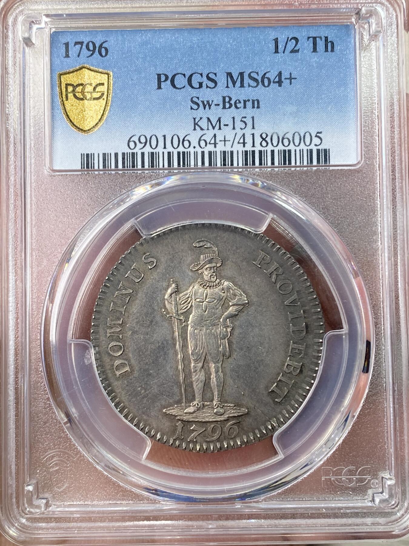 万国钱币拍卖第064期 PCGS MS64+ 1796年瑞士伯尔尼雇佣兵半泰勒 经典伯尔尼熊仔 原味欧陆渐进式晚霞彩包浆 顶级打制收藏级 PC唯一亚军分更高仅一枚