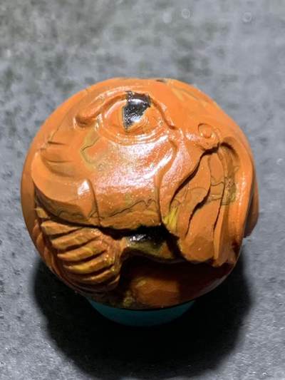 精美亚光草花纹战国红玛瑙手工俏色巧雕大象2.0圆珠一个 - 精美亚光草花纹战国红玛瑙手工俏色巧雕大象2.0圆珠一个