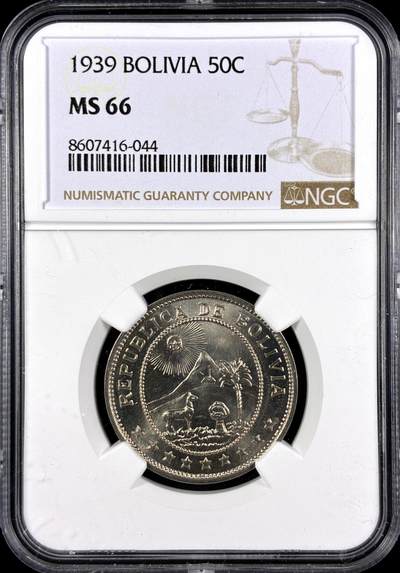 【雨安】【直播拍卖】【第0131期-评级币章】2026-04-04 周六 19:30 (金价1060, 银价18.08)  - [评级美洲] Bolivia 玻利维亚 50分 1939年  NGC-MS66