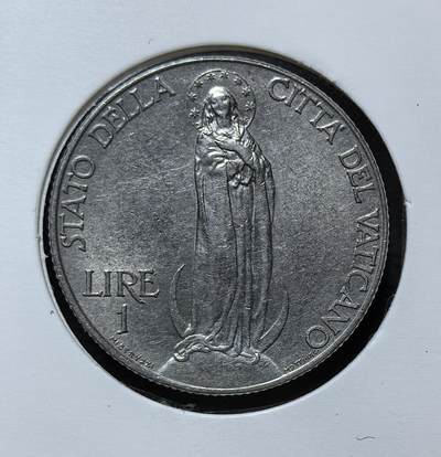 外国优质银币克朗币纪念章，每周六晚九点倒数截拍，满百包邮可寄存，持续收拍 - 梵蒂冈城国1937年1 里拉，由教宗庇护十一世时期铸造，币面为圣母像，是梵蒂冈主权货币体系与天主教信仰的实物见证。