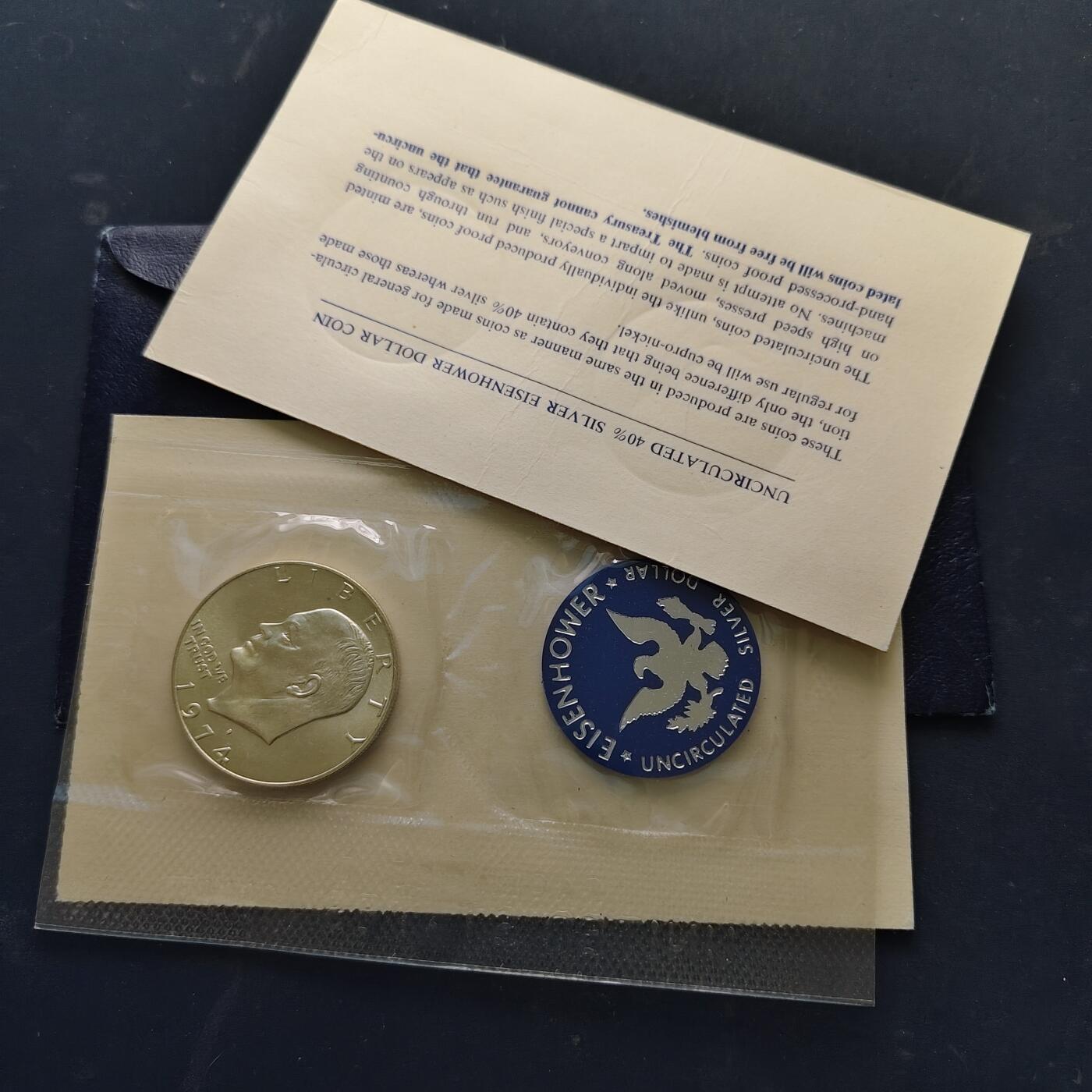 【全场包邮】纯粹捡漏拍518场 美国1971年官方封装艾森豪威尔1元精制银币【38.1毫米24.6克40%】-盒证全