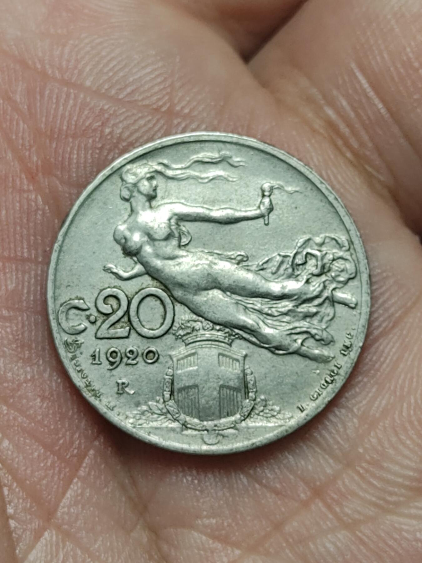 2026年第四十场(总第二百零九场）外国好品散币场(免佣金) 意大利王国1920年20分(维托里奥·埃马努埃莱三世第二版，R标罗马造)